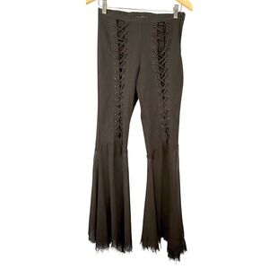 Widow Black Lace Up Front Flare Leg Pants Sheer Mesh Bell Bottoms Womens Medium